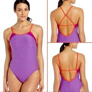 Speedo Purple Coral Cip Back One Piece Swim Bathing Suit Women's Size 6